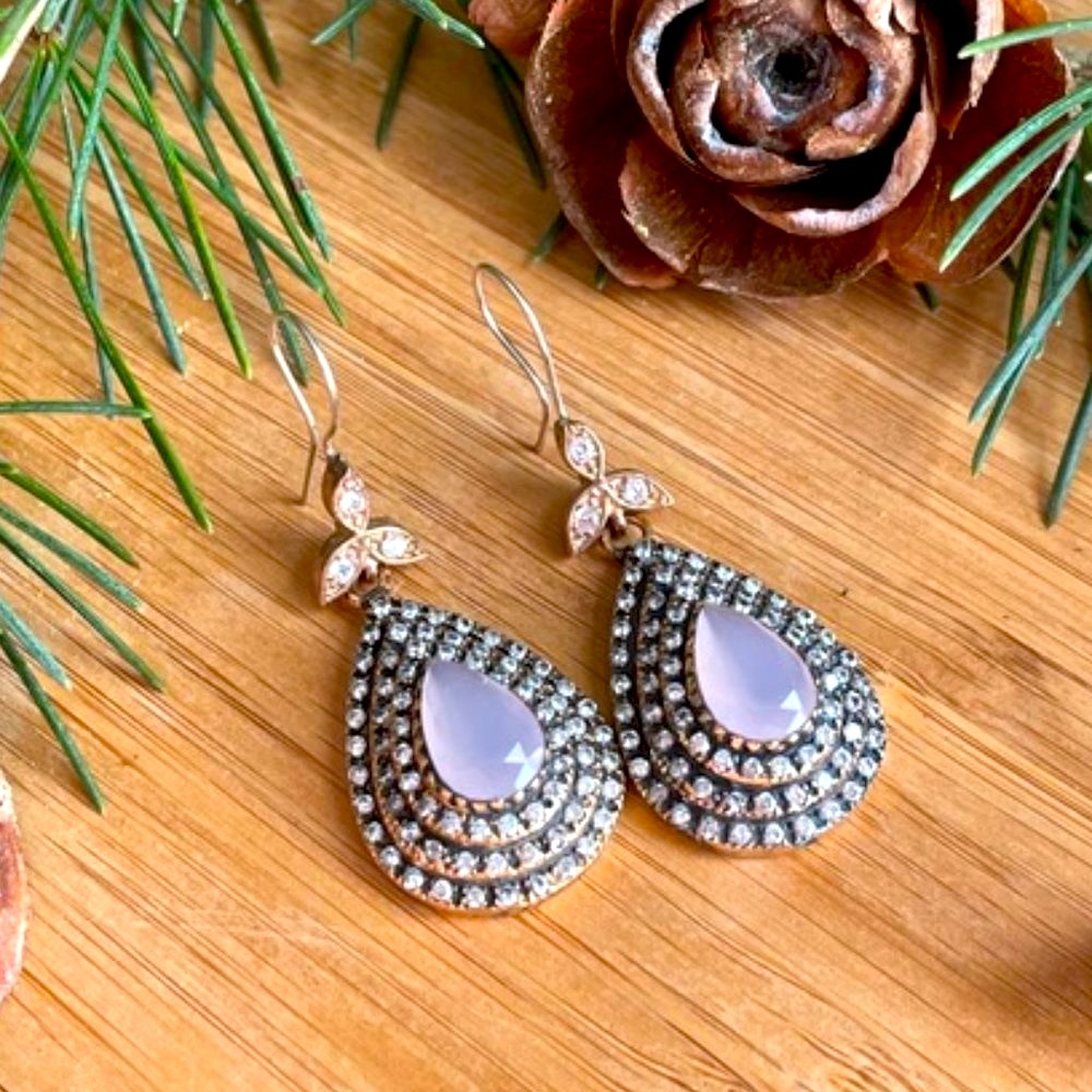 925 Sterling Silver,  Quartz & White Topaz drop Earrings